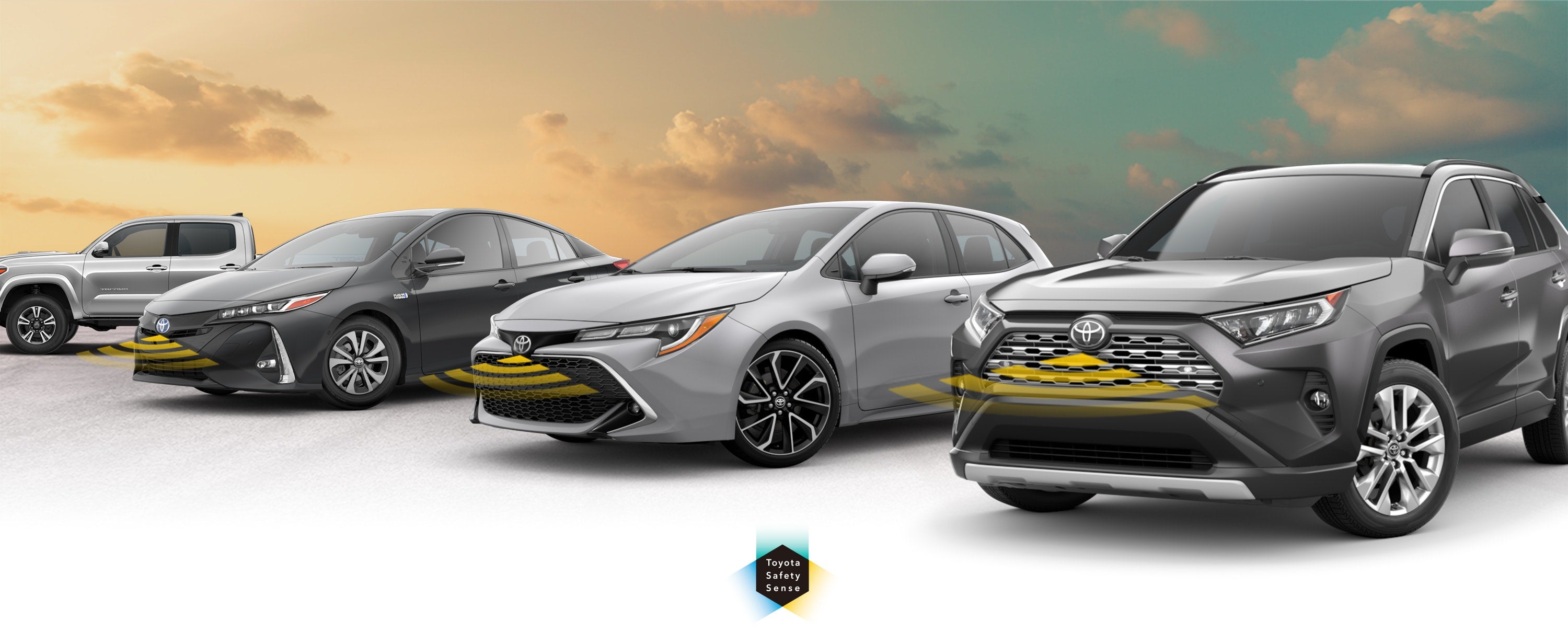 Toyota Safety Sense: Designed for Safety. Options shown on Toyota models including RAV4, Tacoma, and Camry, available now at Fremont Toyota Sheridan in Sheridan WY.