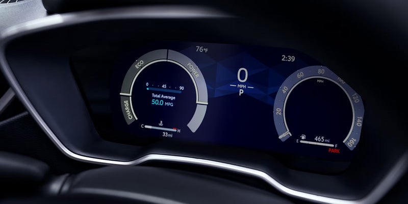 2027 Toyota Corolla digital gauge cluster displaying 50.0 MPG average fuel economy